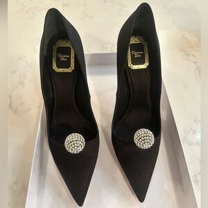 Dior Black Heels with Crystal Embellishment